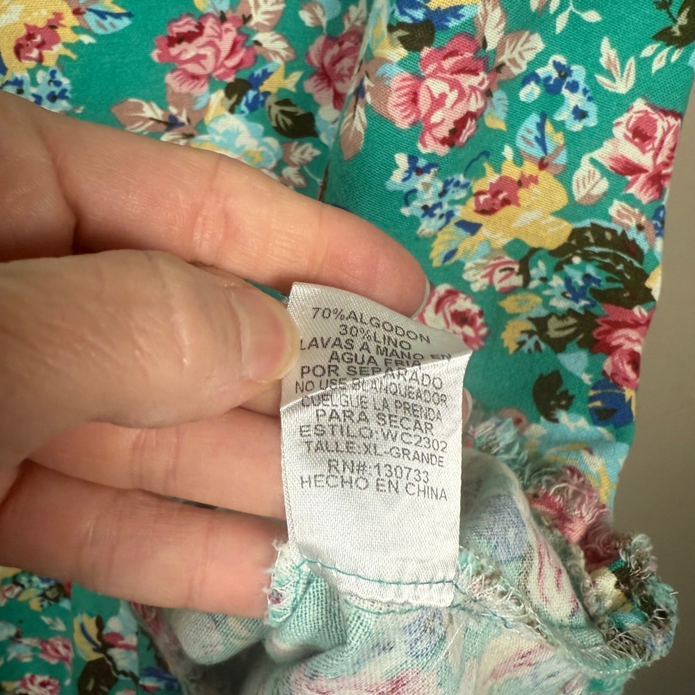 Umgee High Low Frayed Hem Linen Blend Floral Dress Size XL Boho Cottage Western - Picture 6 of 9